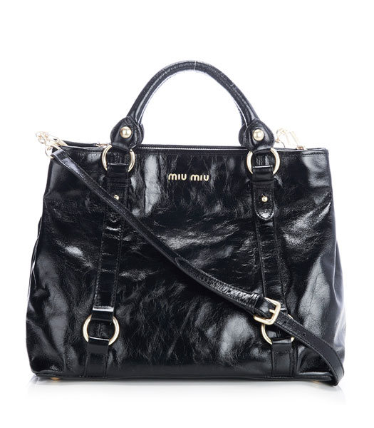 Miu Miu Black Oil Wax Calfskin Leather Top Handle Bag
