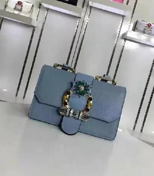 Miu Miu Blue Leather Colorful Diamonds 22cm Small Bag