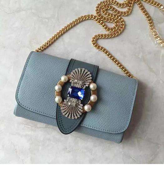 Miu Miu Blue Original Leather Pearls Small Bag