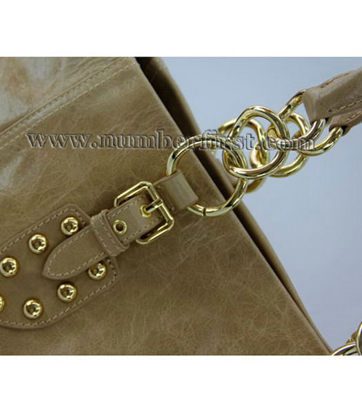Miu Miu Chain Link Shiny Leather Shopper Tote Bag in Apricot-3