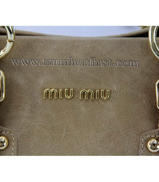 Miu Miu Chain Link Shiny Leather Shopper Tote Bag in Apricot-4