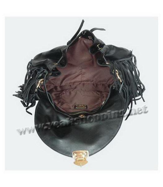 Miu Miu Fringed Trim Leather Hobo Bag Black-4