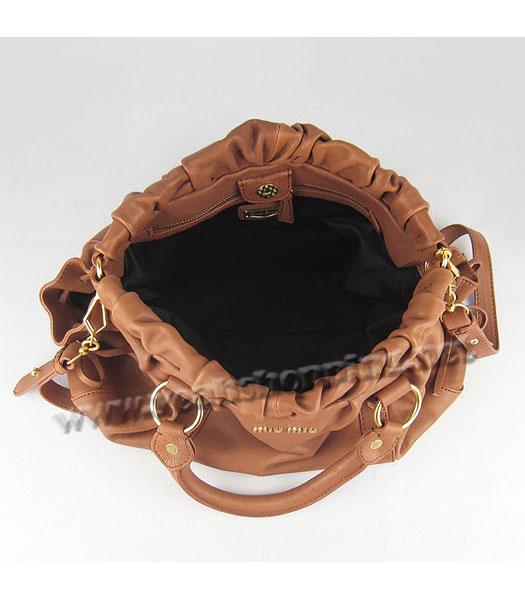 Miu Miu Gathered Leather Tote Bag Light Coffee Lambskin-6