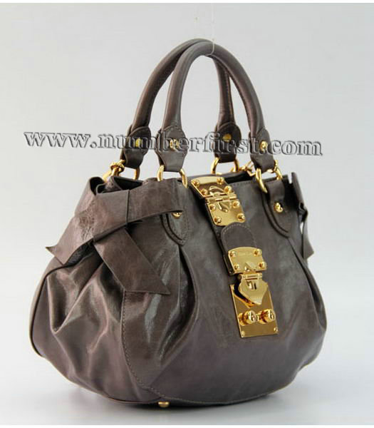 Miu Miu Horse Oil Leather Shoulder Tote Bag in Dark Grey-1