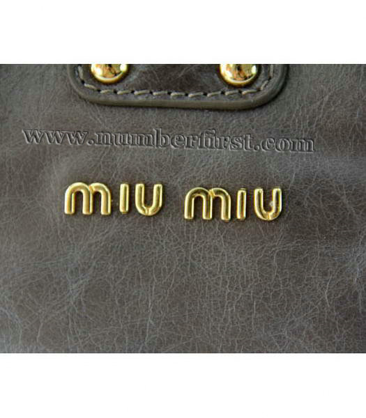 Miu Miu Horse Oil Leather Shoulder Tote Bag in Dark Grey-4