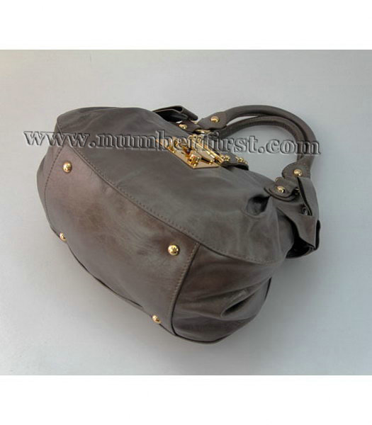 Miu Miu Horse Oil Leather Shoulder Tote Bag in Dark Grey-5