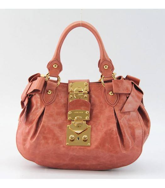Miu Miu Horse Oil Leather Shoulder Tote Bag in Pink
