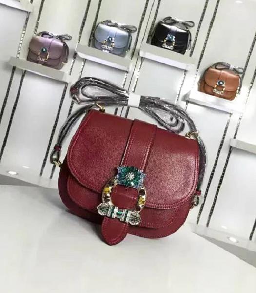 Miu Miu Jujube Red Original Leather Colorful Diamonds Shoulder Bag
