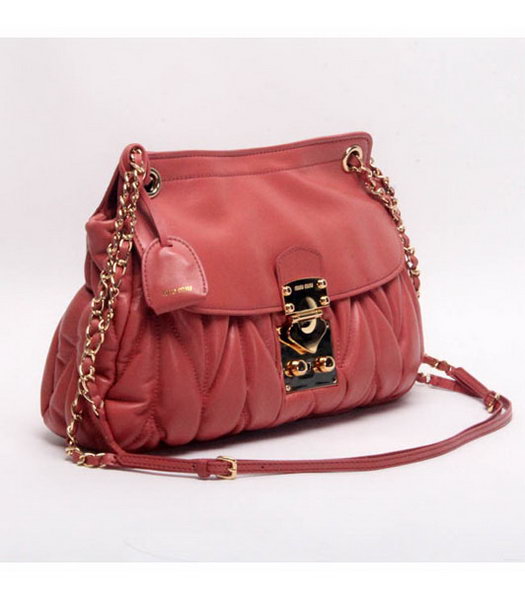 Miu Miu Lambskin Fuchsia Leather Handbag with Chains-1