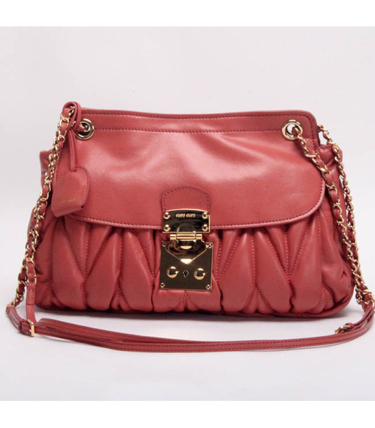 Miu Miu Lambskin Fuchsia Leather Handbag with Chains