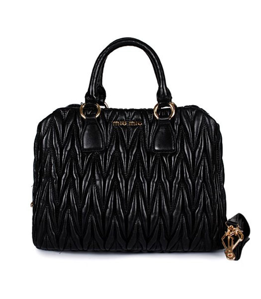 Miu Miu Large Black Matelasse Leather Handbag