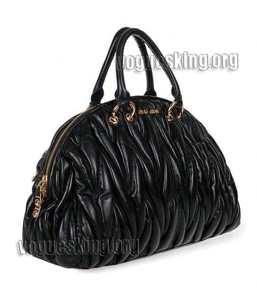 Miu Miu Large Bowler Bag In Black Matelasse Lambskin Leather-1