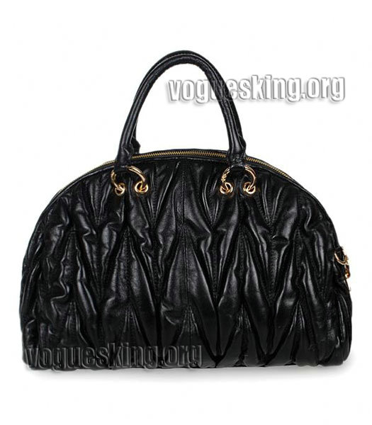Miu Miu Large Bowler Bag In Black Matelasse Lambskin Leather-2