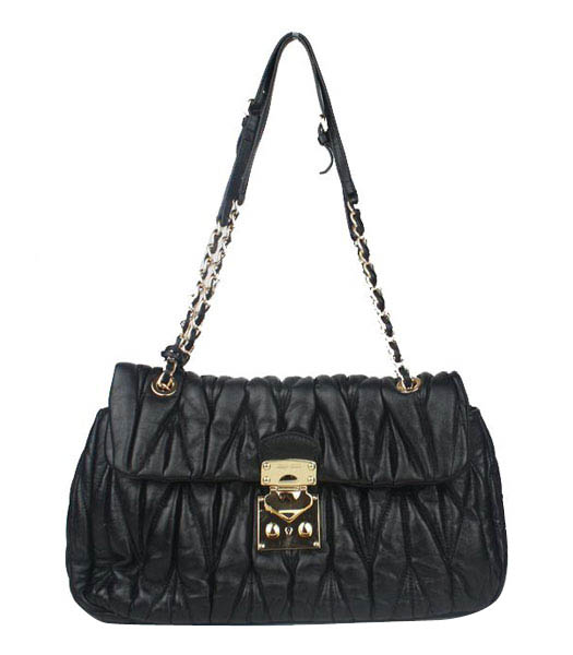 Miu Miu Large Handbag In Black Matelasse Lambskin Leather