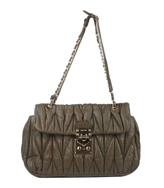 Miu Miu Large Handbag In Khaki Matelasse Lambskin Leather