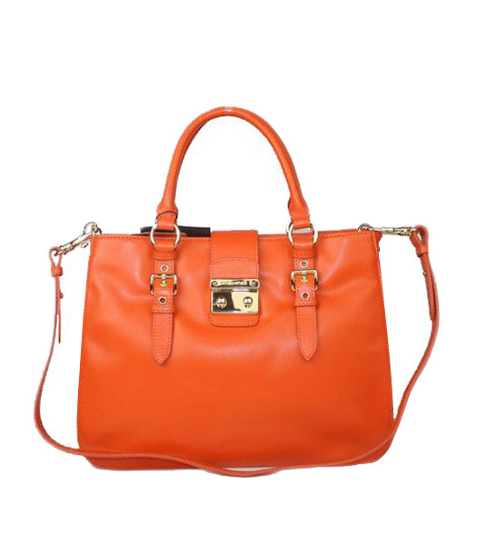 Miu Miu Large Orange Calfskin Leather Tote Shoulder Bag