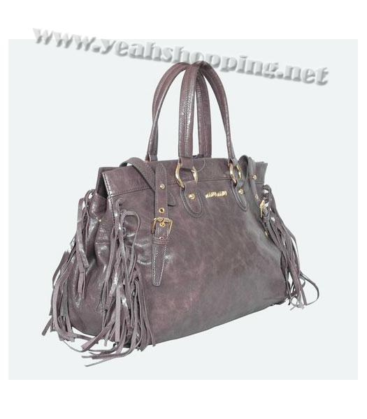Miu Miu Large Shiny Leather Tote Tassel Bag Purple-1