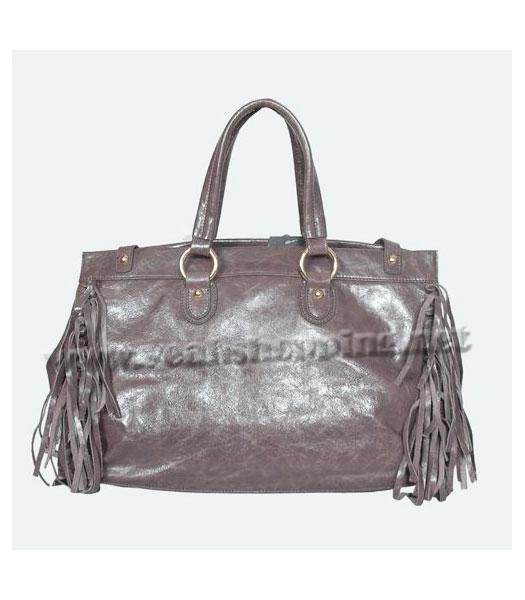 Miu Miu Large Shiny Leather Tote Tassel Bag Purple-2