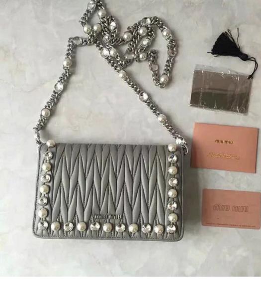 Miu Miu Matelasse Grey Original Leather Pearls Chains Bag