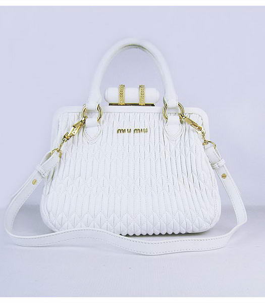 Miu Miu Matelasse Leather Frame Tote Bag in White