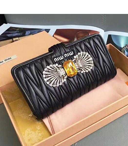 Miu Miu Matelasse Original Leather Rhinestone Small Bag Black