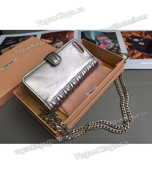 Miu Miu Matelasse Original Leather Rhinestone Small Bag Silver-3