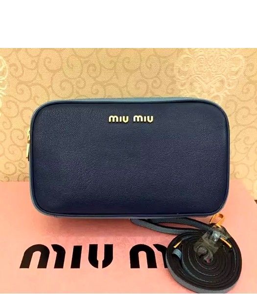 Miu Miu Matelasse Original Leather Shouder Bag Dark Blue Pink Blue