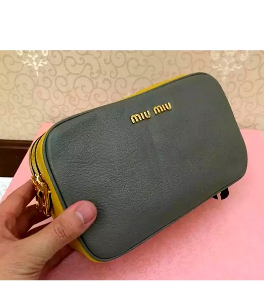 Miu Miu Matelasse Original Leather Shouder Bag Grey Yellow