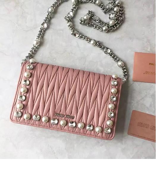 Miu Miu Matelasse Pink Original Leather Pearls Chains Bag