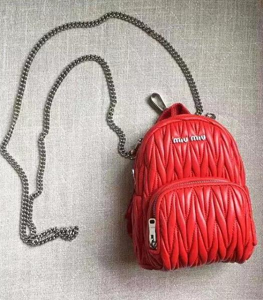 Miu Miu Matelasse Red Original Leather Small Chains Backpack