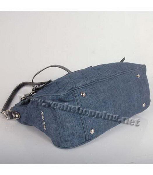 Miu Miu Medium Denim Tote Handbag with Coffee Leather-3