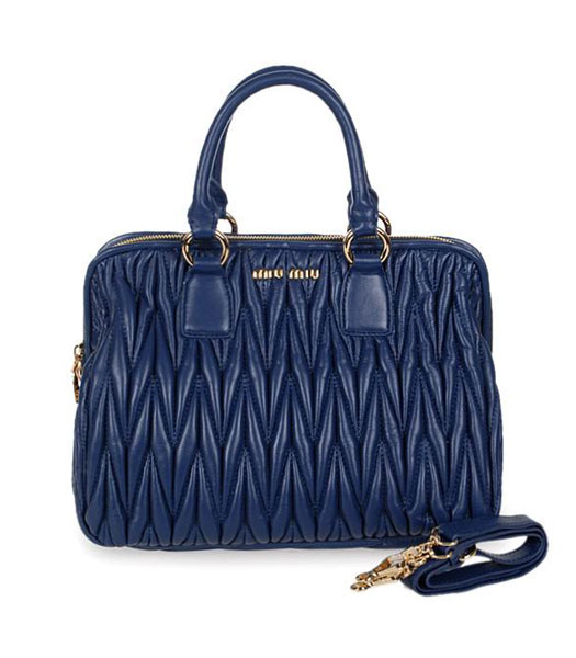 Miu Miu Medium Sapphire Blue Matelasse Lambskin Leather Handbag