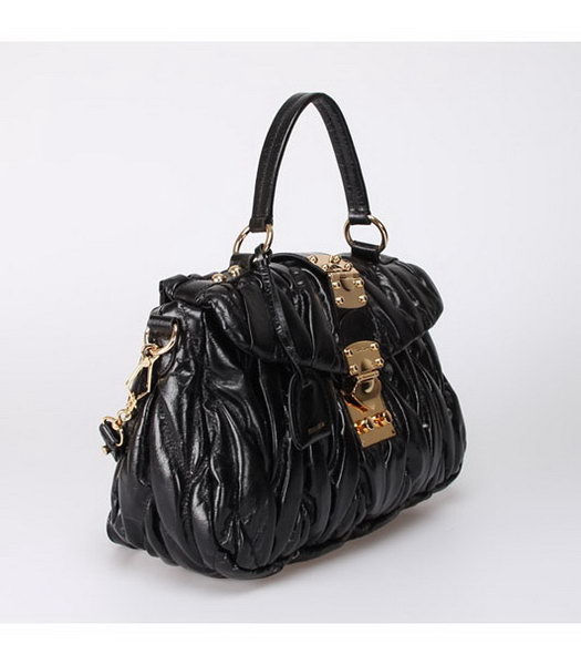 Miu Miu Medium Tote Handbags Black Oil Leather-1