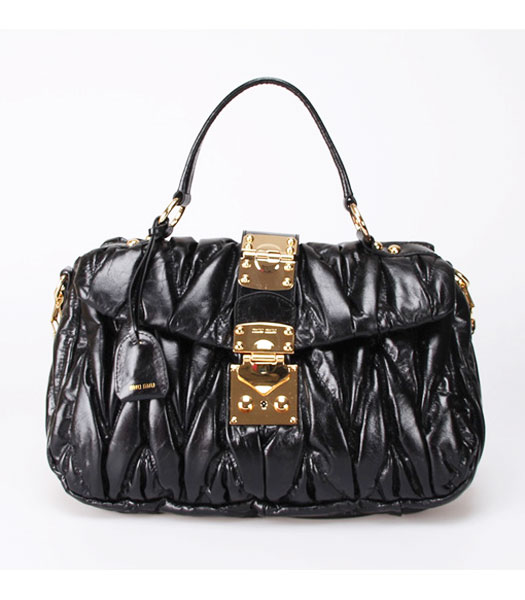 Miu Miu Medium Tote Handbags Black Oil Leather