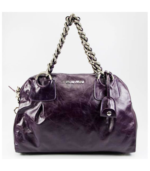 Miu Miu Oil Leather Double Chain Shoulder Bag Purple