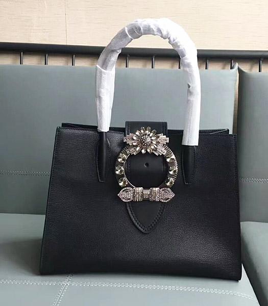 Miu Miu Original Leather Rhinestone Decorative Handle Bag Black