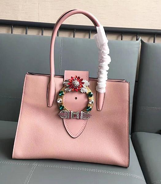 Miu Miu Original Leather Rhinestone Decorative Handle Bag Pink