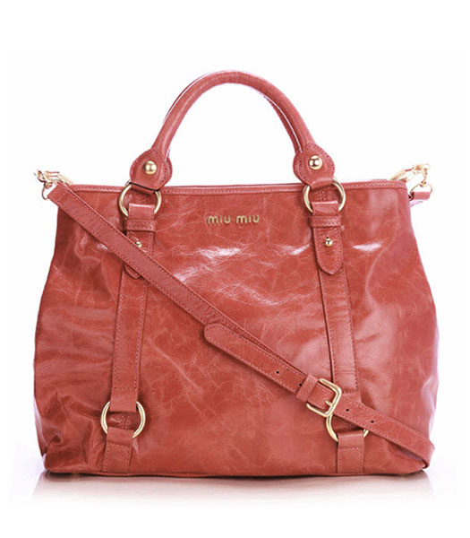 Miu Miu Pink Oil Wax Calfskin Leather Top Handle Bag