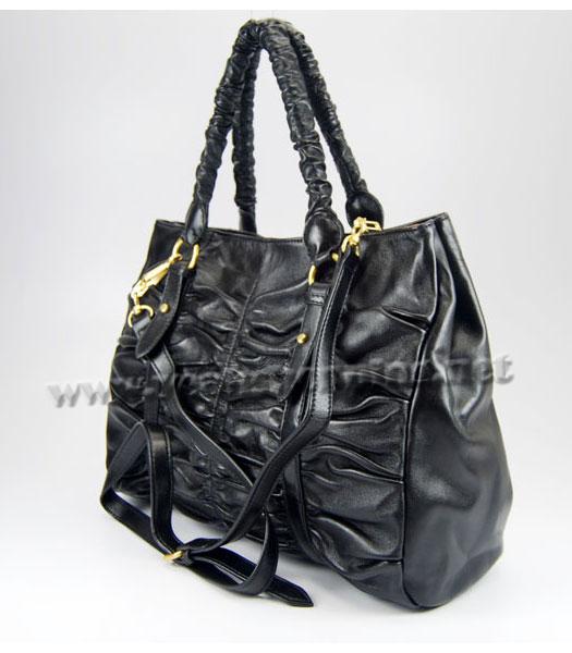 Miu Miu Pleated Tote Bag in Black Lambskin-2