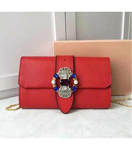 Miu Miu Red Original Leather Pearls Chains Bag