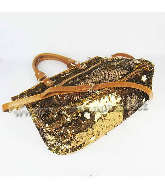 Miu Miu Sequined Lambskin Leather Tote Bag Gold-3