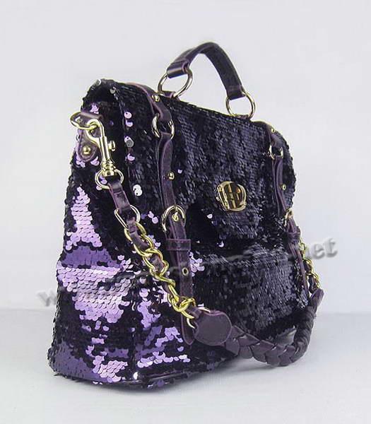 Miu Miu Sequined Leather Tote Bag Purple with Silver Metal-1