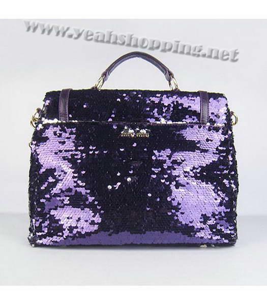Miu Miu Sequined Leather Tote Bag Purple with Silver Metal-2