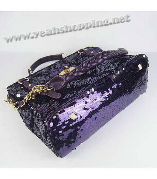 Miu Miu Sequined Leather Tote Bag Purple with Silver Metal-3