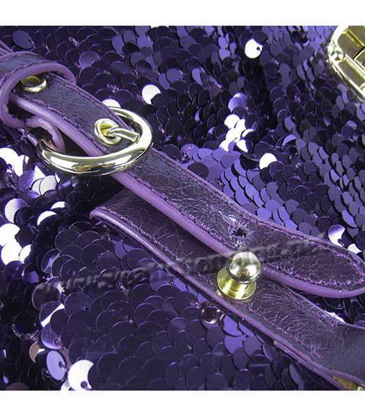 Miu Miu Sequined Leather Tote Bag Purple with Silver Metal-5