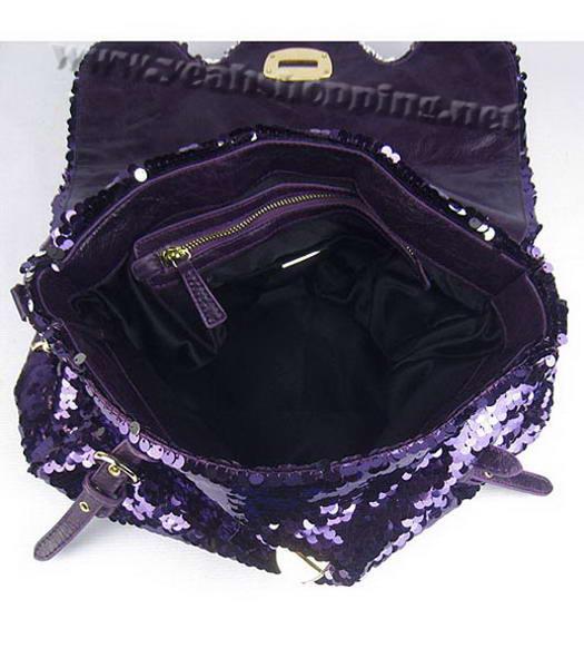Miu Miu Sequined Leather Tote Bag Purple with Silver Metal-7