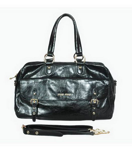 Miu Miu Shiny Leather Tote Bag Black
