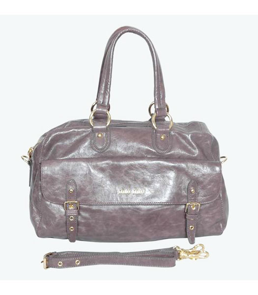 Miu Miu Shiny Leather Tote Bag Purple