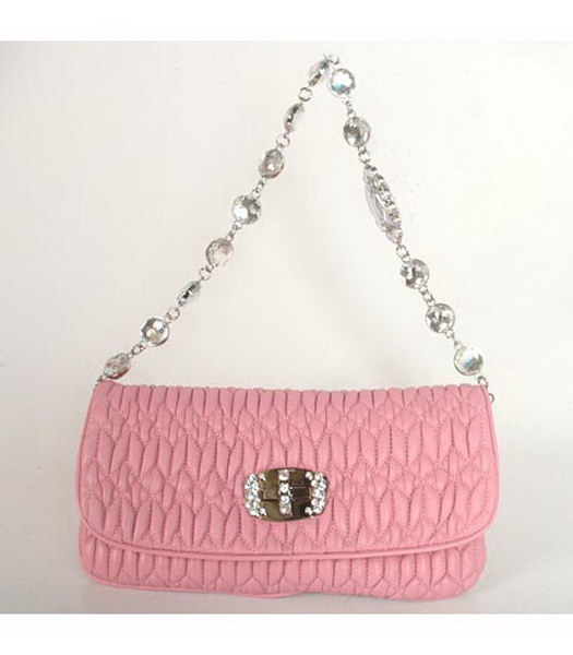 Miu Miu Shoulder Bag Pink Lambskin with Chain