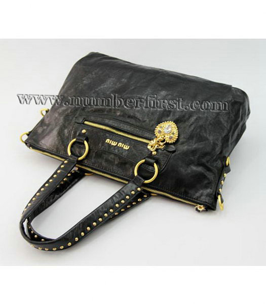 Miu Miu Shoulder Tote bag in Black Oil Skin Leather-4